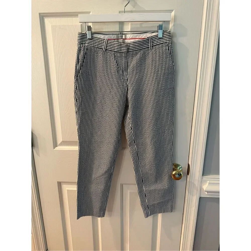 J. Crew Cafe Capri Gray & White Seersucker Pants sz 0 EUC